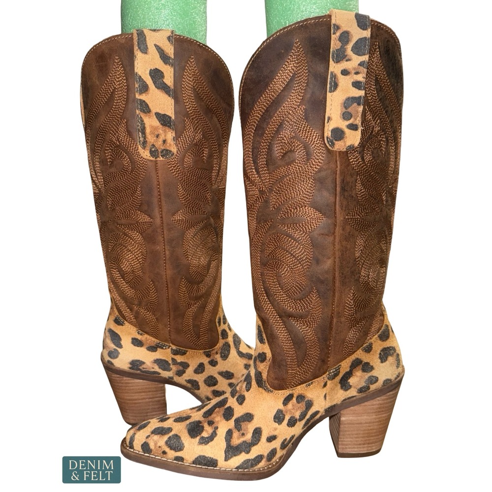NEW Dingo By Dan Post Hensley Leopard Snip Toe Western Cowboy Boots 7.5M - Picture 12 of 15